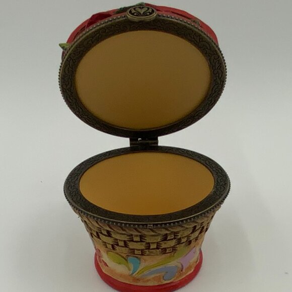 JIM SHORE JUNE BIRTH MONTH ROSE PEARL FLOWER BASKET TRINKET BOX - Picture 2 of 8